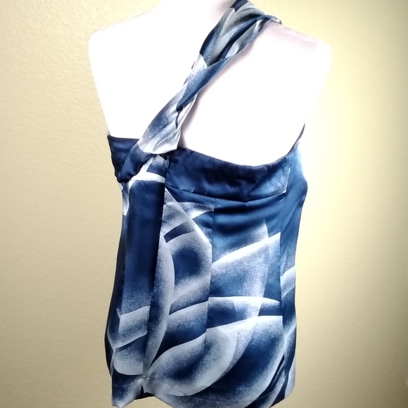 Sexy Blue And White One Shoulder Silk Top By BCBG. - Picture 4 of 8